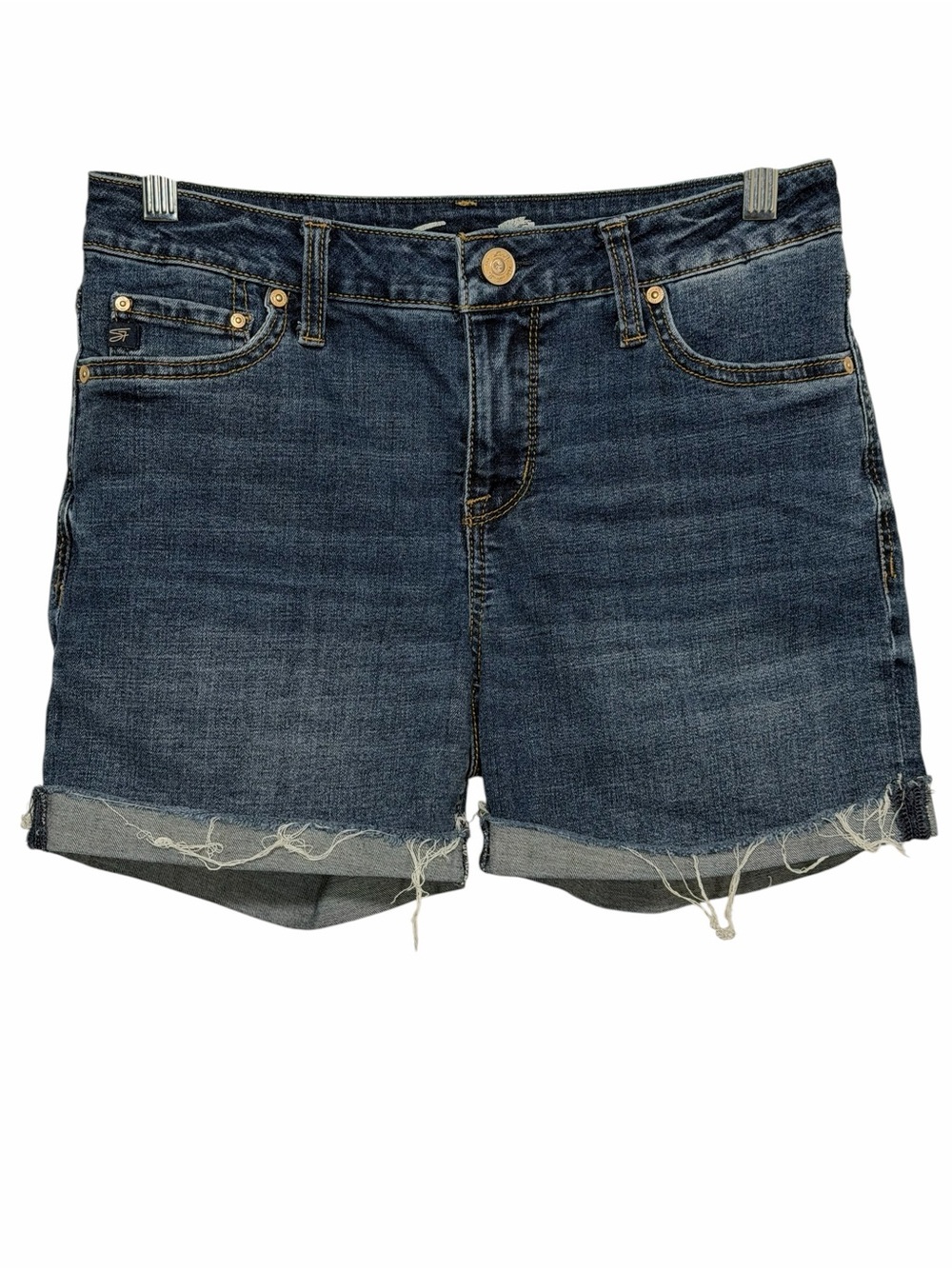 Seven7 Womens Blue Stretch Denim Shorts Roll Cuff Frayed Distressed Sz 4 Casual